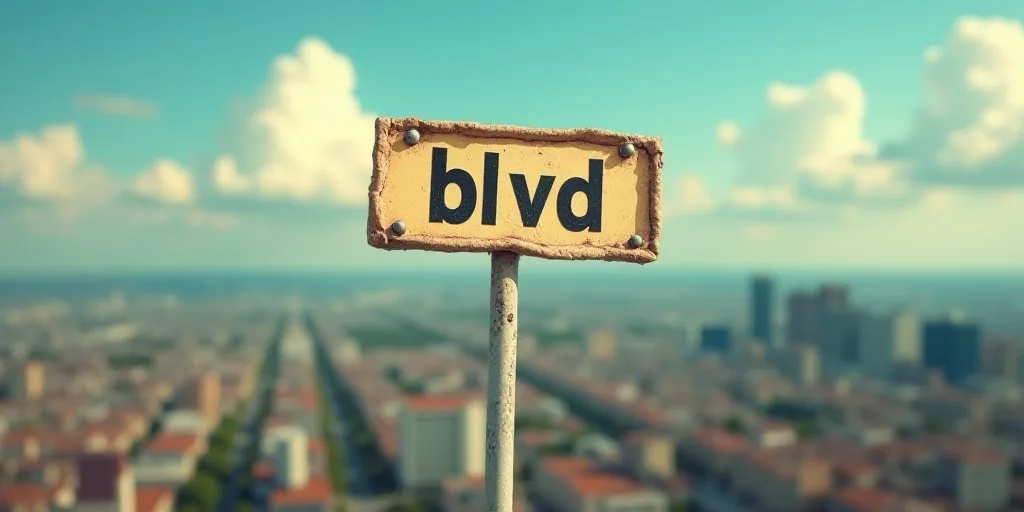 a sign that says blvd above a cityscape with a view of a city below it, Flavia Blois, behance hd, a