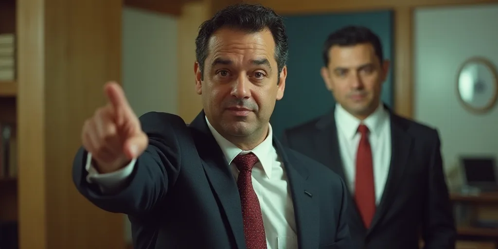 a split photo of a man in a suit and tie pointing at the camera and a picture of a man in a suit and