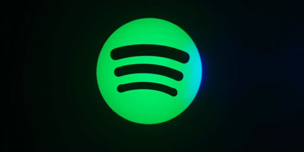 a spotify logo is shown in the dark with a green light on it's side and a blue light on the side, Ai