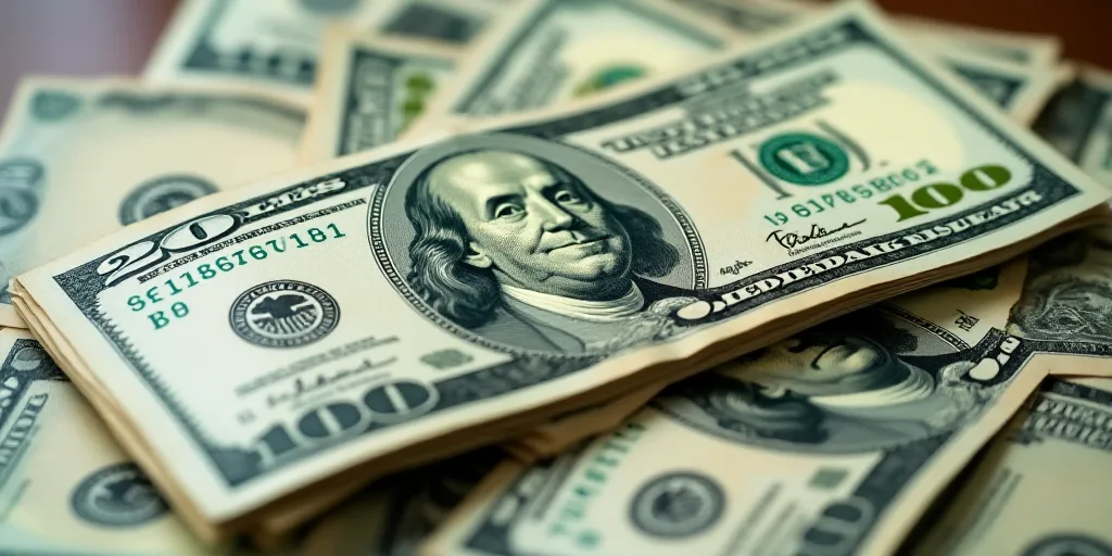 a stack of twenty dollar bills on top of each other with the words, $ 1, 000 in green, Benjamin Fran