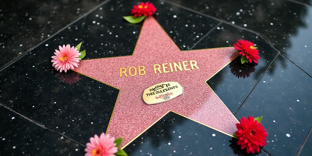 a star on the ground with flowers and flowers around it and a plaque that says rob reiner on it, Bob