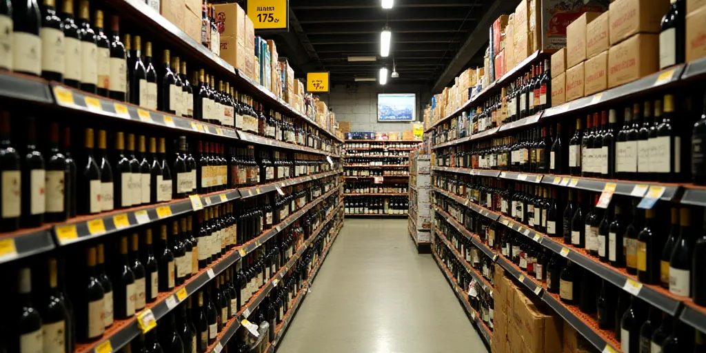 a store filled with lots of bottles of wine and liquor bottles on display in a store aisle with a pr