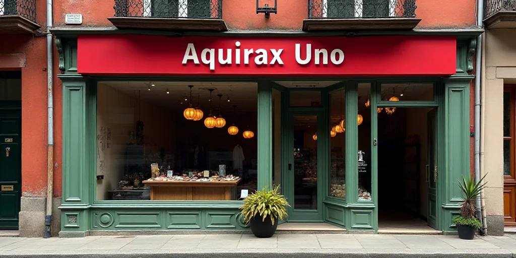 a store front with a red sign that says, aprovecha nevestros de cuento, Aquirax Uno, foto realistic,