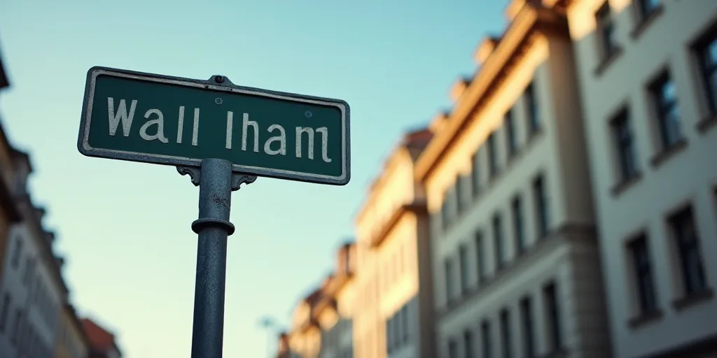 a street sign on a pole with a building in the background and a building in the background with a wa