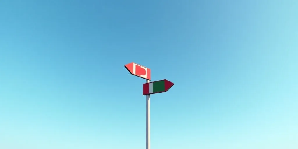 a street sign with two flags on it and a sky background in the background is a blue sky and a white