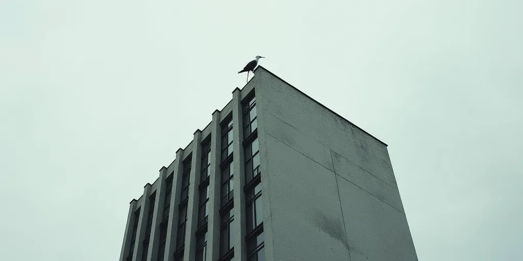 a tall building with a lot of windows on it's side and a bird on the top of it, Andries Stock, city,
