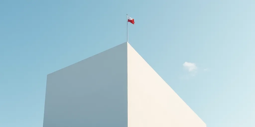 a tall white building with a flag on top of it's side and a flagpole in front of it, Enguerrand Quar