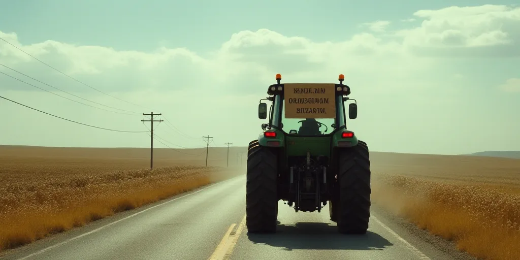 a tractor is driving down the road with a sign on it's back end that says, obama obama obama, Cándi