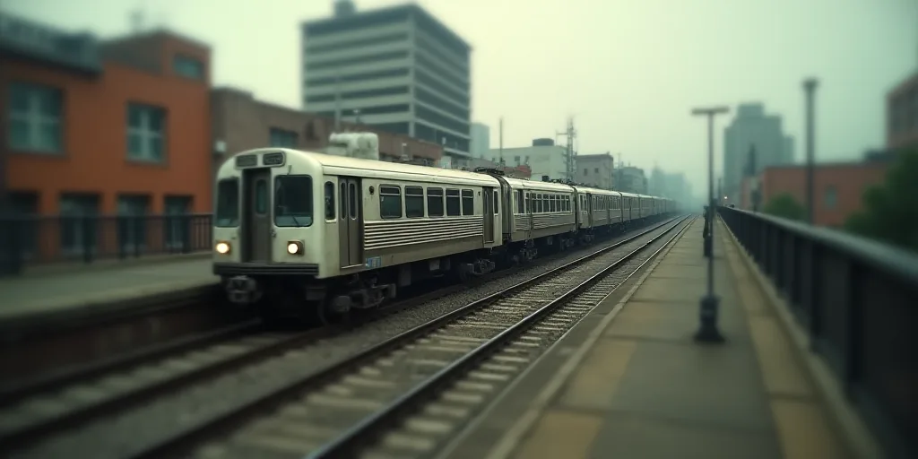 a train is passing under a bridge on the tracks in a city area with a building and a train, Almada N