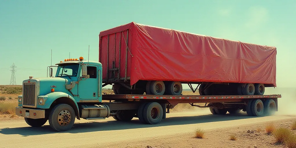 a truck with a red tarp on it is being towed by a truck with a red tarp on it, Estuardo Maldonado, h