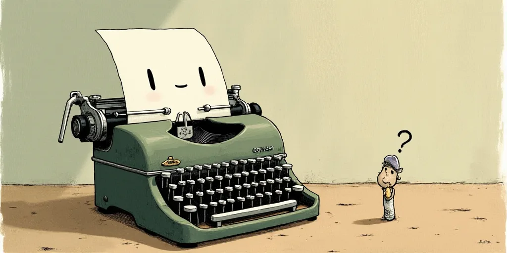 a typewriter with a face drawn on it and a caption for the words opinion and a question, Edward Otho