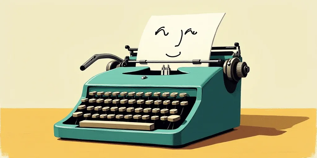 a typewriter with a face drawn on it and a caption for the words opinion and a question, Edward Otho