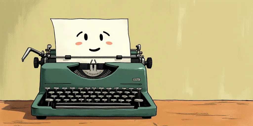 a typewriter with a face drawn on it and a caption for the words opinion and a question, Edward Otho