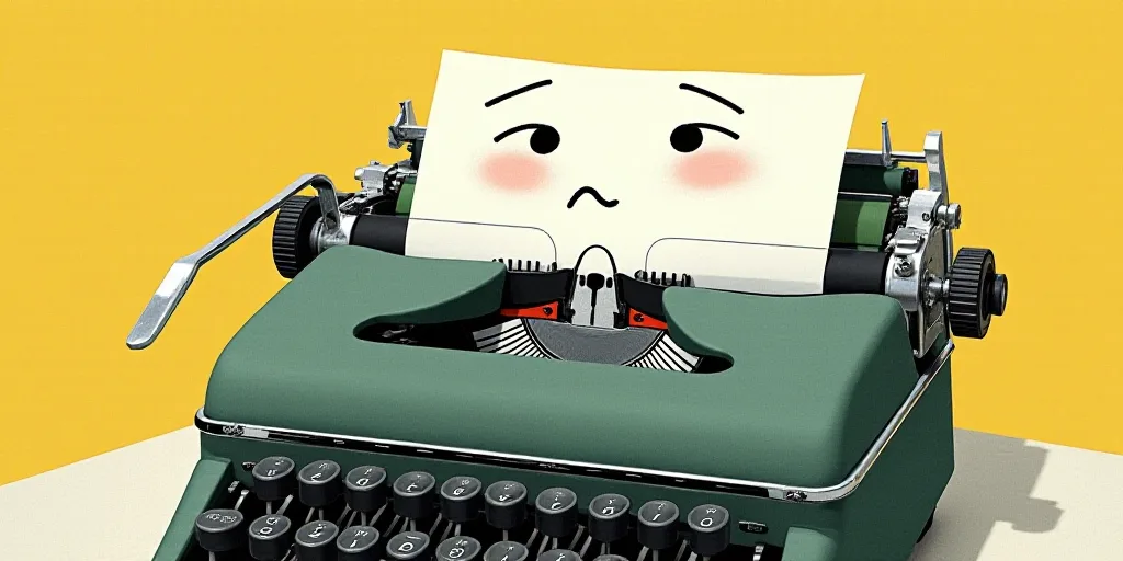 a typewriter with a face drawn on it and a caption for the words opinion and a question, Edward Otho