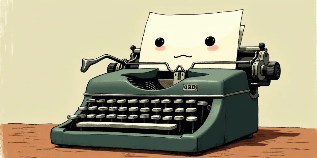 a typewriter with a face drawn on it and a caption for the words opinion and a question, Edward Otho