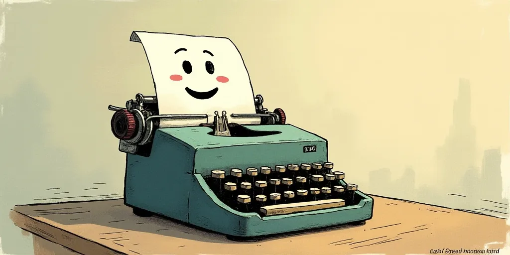 a typewriter with a face drawn on it and a caption for the words opinion and a question, Edward Otho