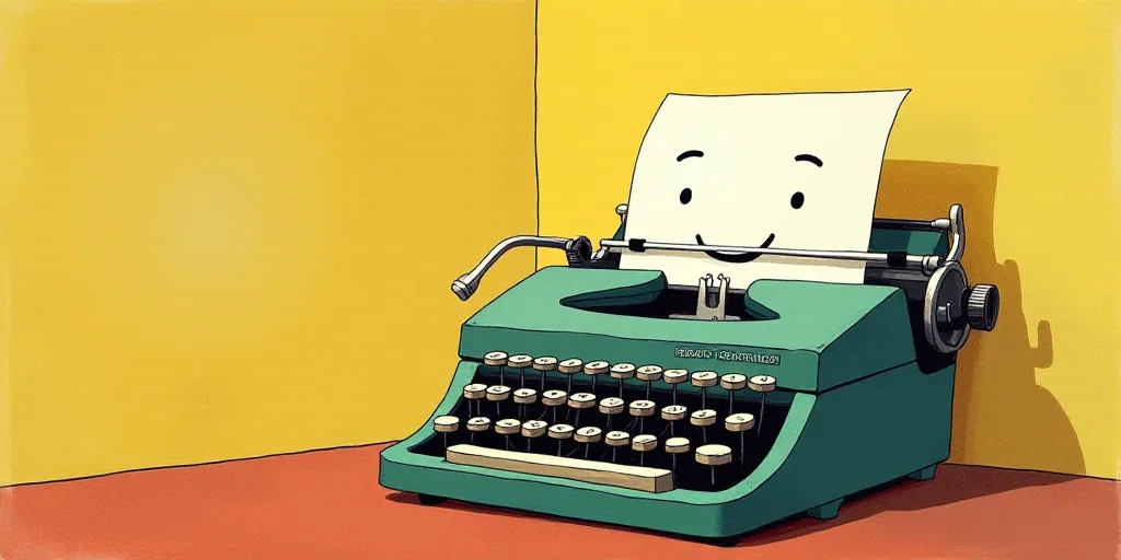 a typewriter with a face drawn on it and a caption for the words opinion and a question, Edward Otho