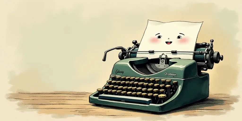 a typewriter with a face drawn on it and a caption for the words opinion and a question, Edward Otho