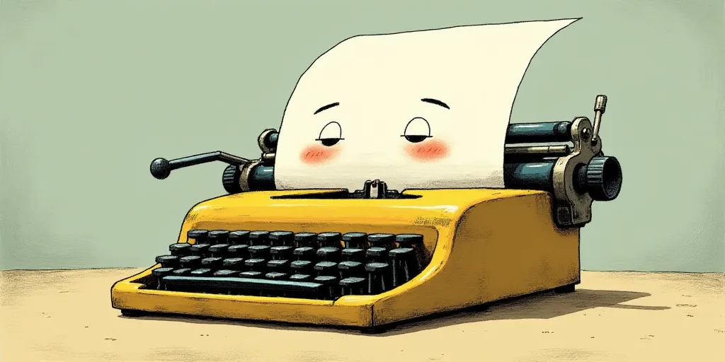a typewriter with a face drawn on it and a caption for the words opinion and a question, Edward Otho