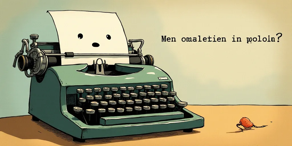 a typewriter with a face drawn on it and a caption for the words opinion and a question, Edward Otho