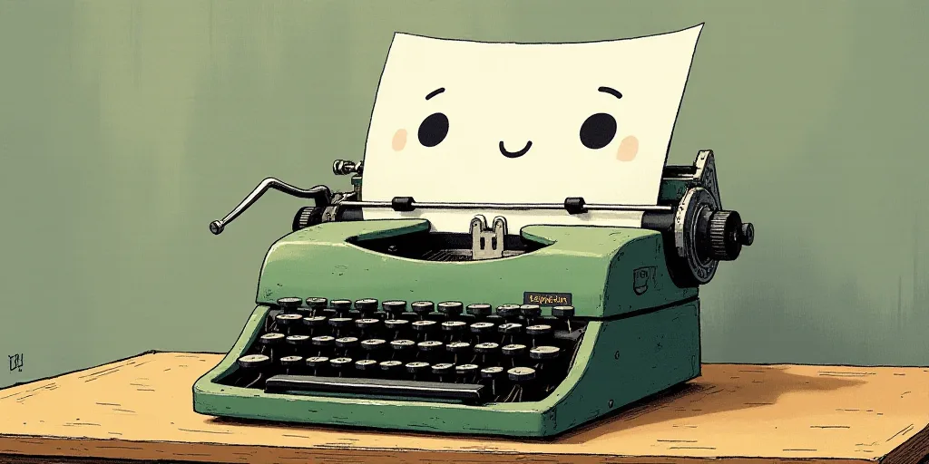 a typewriter with a face drawn on it and a caption for the words opinion and a question, Edward Otho