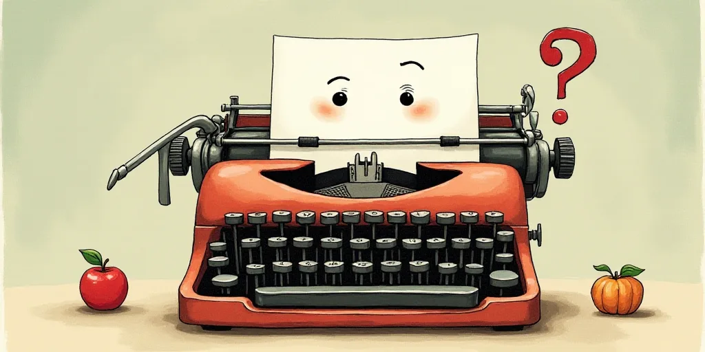 a typewriter with a face drawn on it and a caption for the words opinion and a question, Edward Otho