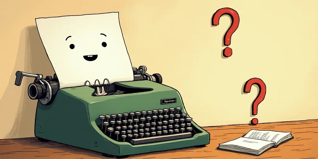 a typewriter with a face drawn on it and a caption for the words opinion and a question, Edward Otho