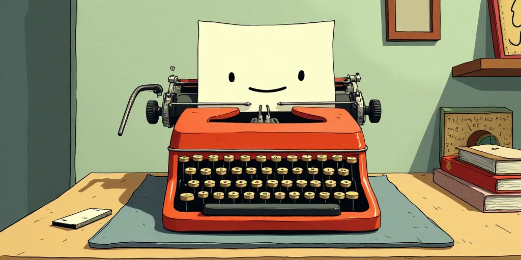 a typewriter with a face drawn on it and a caption for the words opinion and a question, Edward Otho