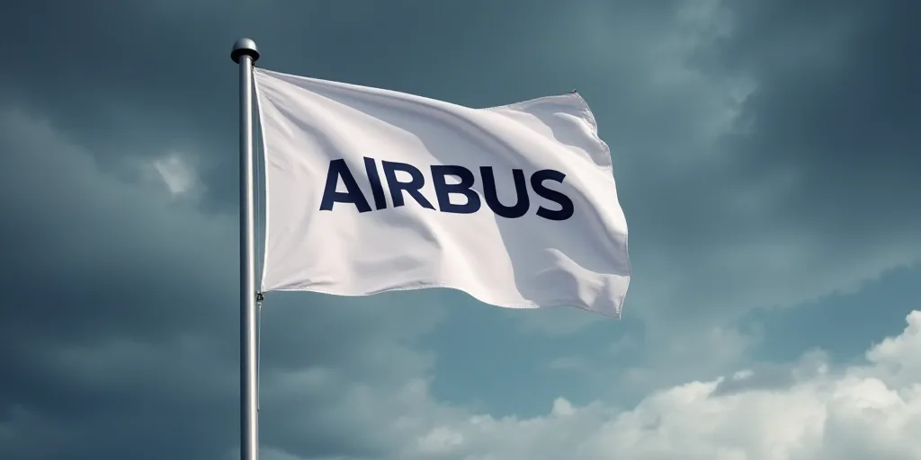 a white flag with the word airbus on it flying in the wind with a dark sky behind it and a white fla