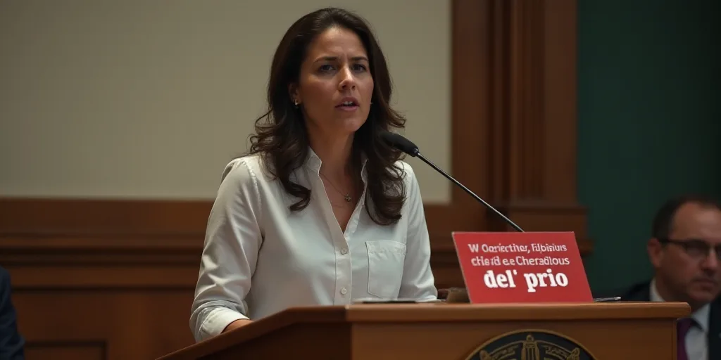 a woman standing at a podium with a microphone in front of her and a sign behind her that says confe