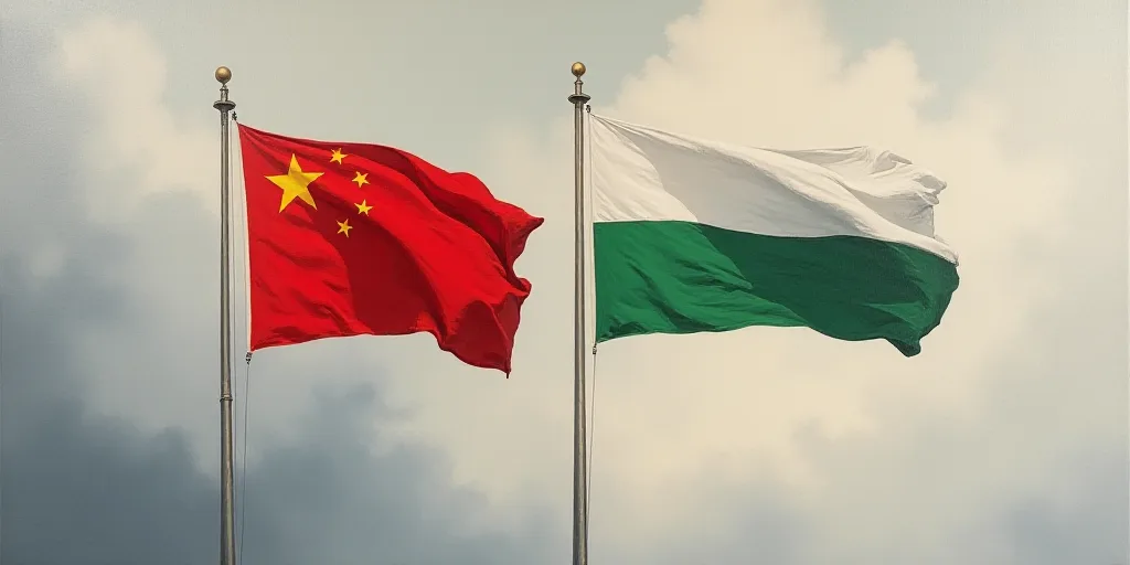 two flags flying in the wind on a cloudy day with a grey sky in the background and a red, white and