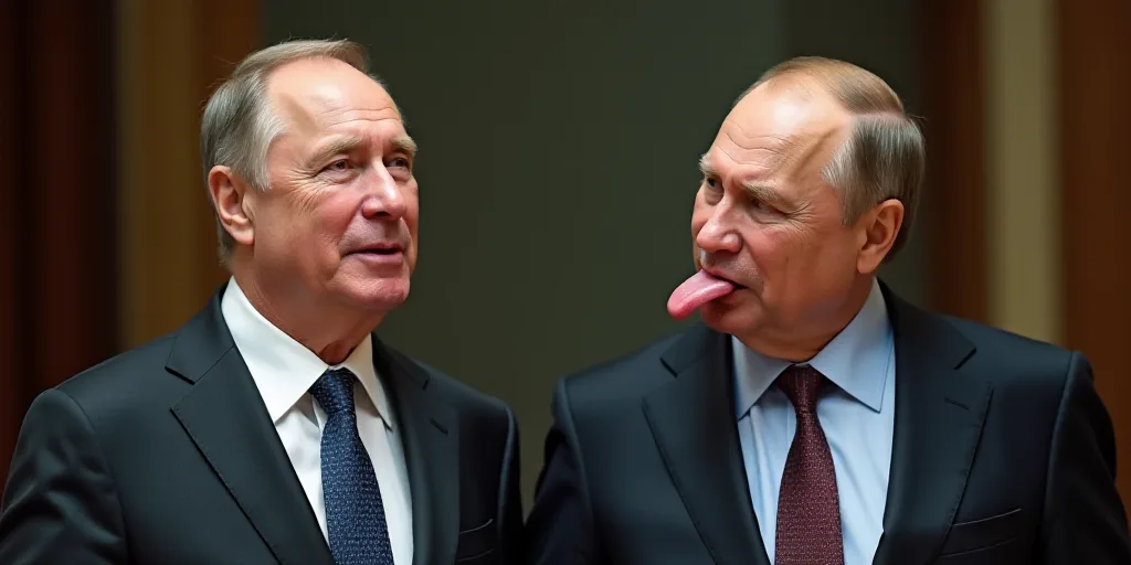 two men in suits and ties one is making a face and the other is making a face with his tongue, Boris