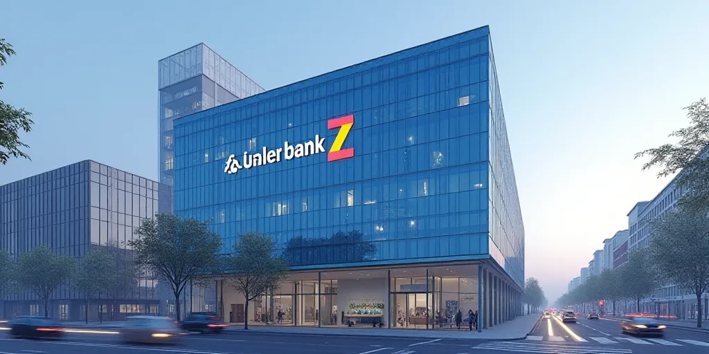 a blue and white sign that says deutsche bank z on it's side of a building, Florence Engelbach, dyna