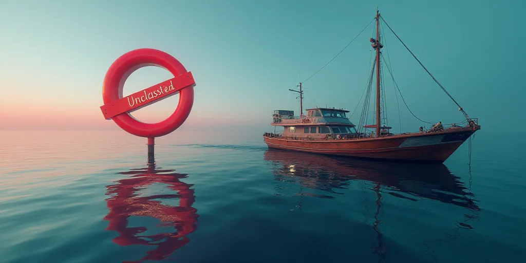 a boat is in the water and a boat is in the water with a sign that says unclasssted, Dahlov Ipcar, c