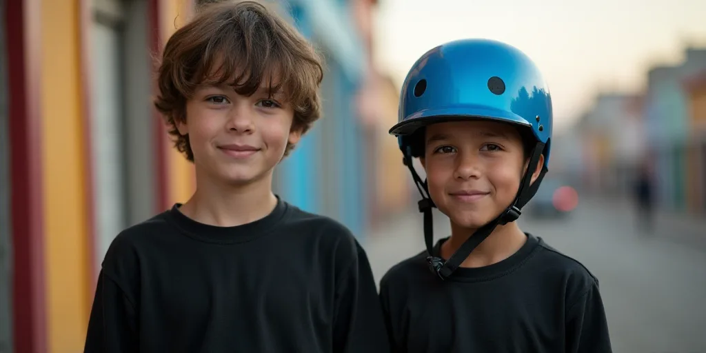 a boy in a black shirt and a picture of a boy in a blue helmet and a black shirt, Felix-Kelly, award