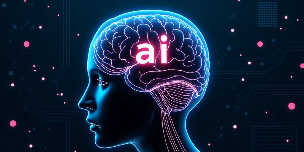 a brain with the word ai on it and a circuit board in the background with a computer chip pattern, A
