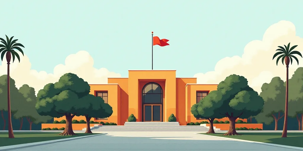 a building with a flag on top of it and trees in front of it and a flagpole on top of it, Carlos Tri