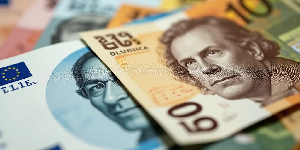 a bunch of different bills with different faces on them, including one hundred and one hundred euros