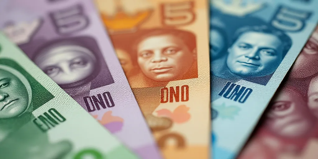 a bunch of different bills with different faces on them, all of which are different colors and sizes