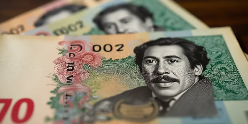 a bunch of mexican currency is shown in this image, with a man's face on the front, David Alfaro Siq