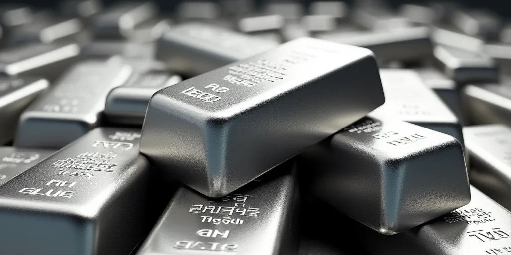 a bunch of silver bars sitting on top of each other in a pile of silver bars on top of each other, A