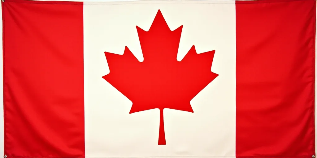 a canadian flag with a red maple leaf on it's side and a white and red stripe on the bottom, Ancell