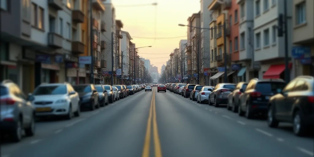 a city street with a lot of cars parked on the side of it and a lot of buildings on the other side,