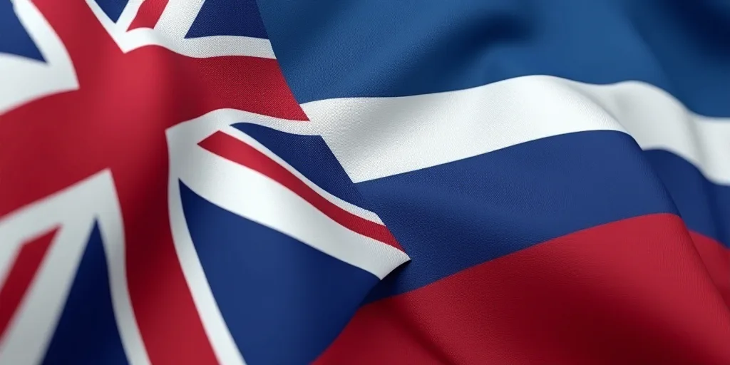 a close up of a flag with a red white and blue design on it's side and a blue and white stripe on th