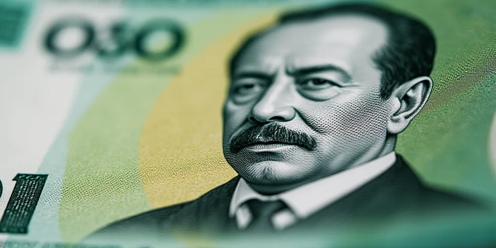 a close up of a one hundred mexican peso bill with a portrait of president ronald castro on it, Aqui