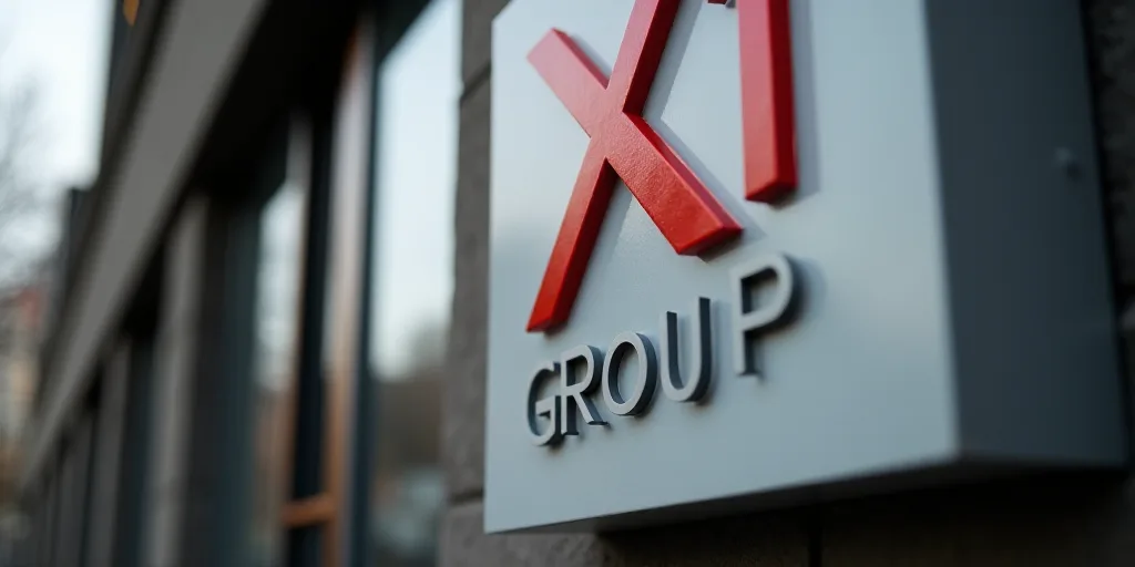 a close up of a sign with a logo on it that says x1 and the word'group ', Anton Graff, m, a stock ph