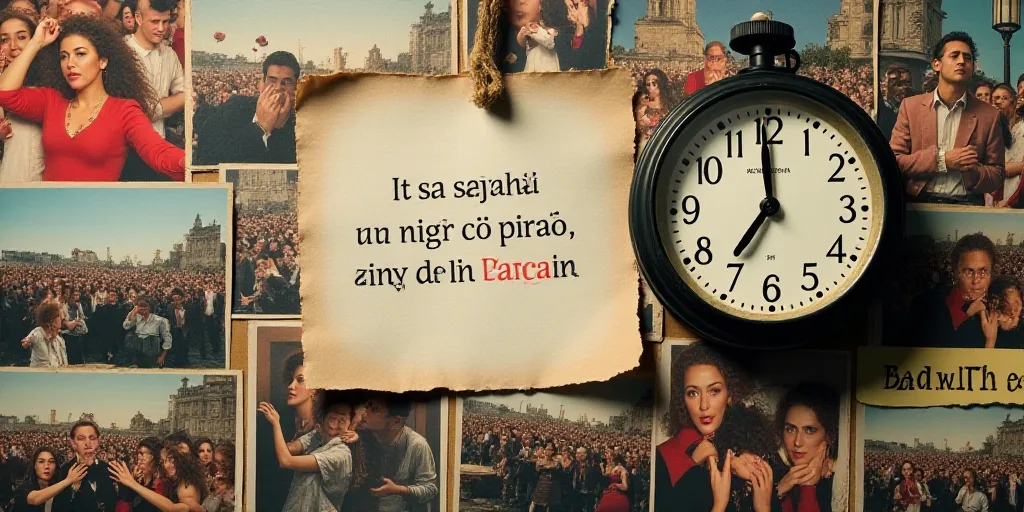 a collage of photos with a clock and a paper with a message on it and a picture of a crowd of people