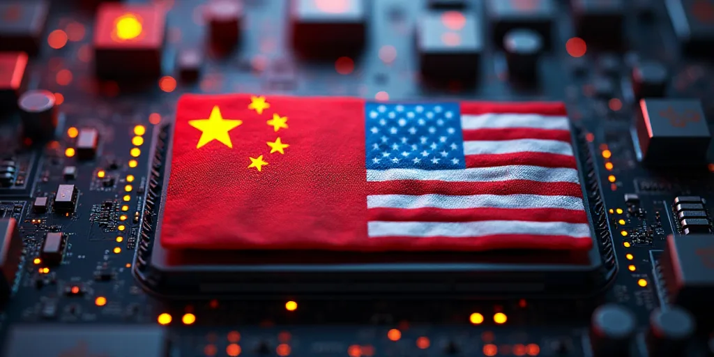 a computer motherboard with a flag of china and a flag of the united states on it's side, Dai Xi, te