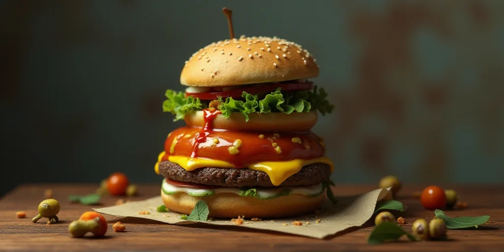 a couple of toys that are sitting on top of each other on a table together, one of them is a hamburg