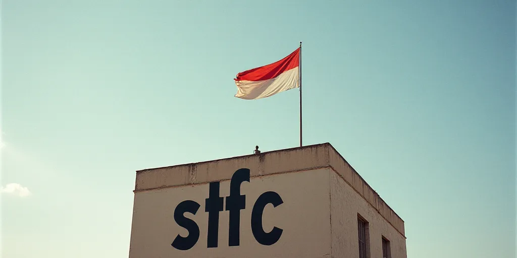 a flag flying on top of a building next to a sign that says stfc on it's side, David Alfaro Siqueiro